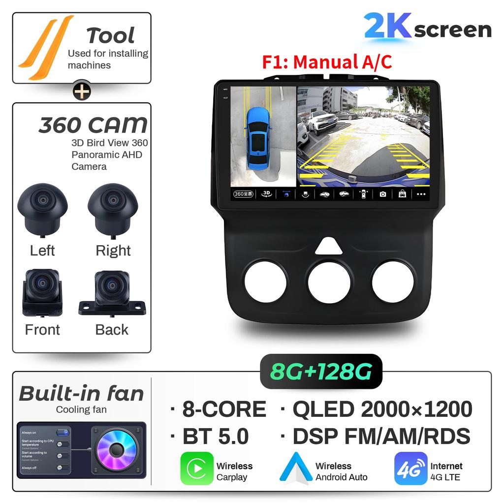 9"  Car Radio For Dodge RAM 1500 2500 2013-2019 Android 16 Wireless BT Carplay Multimedia Navigation Touch 2K QLED Screen