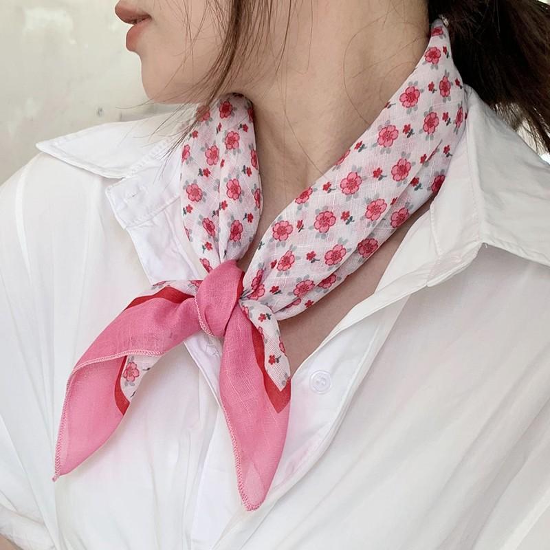 Eșarfă mică pătrată retro de țară, eșarfă artistică franțuzească din bumbac și in, eșarfă de cap pentru femei de primăvară și toamnă, vară, pentru umbră și protecție solară