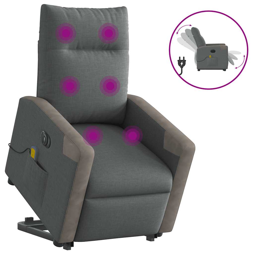 Electric Massage Chair with Lift Assist Dark Grey Fabric