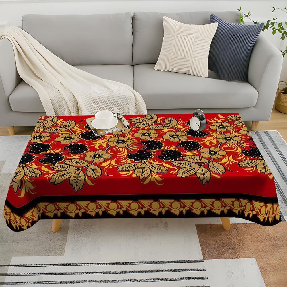 Khokhloma Rectangle Table Cloth for Table Decor Party Waterproof Machine Washable Reusable Tablecloth for Table Dining Room