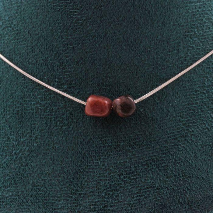 Pierres et Minéraux. Collier 2 perles Rhodochrosite du Brésil Chaine en acier inoxydable Collier femmes, hommes. Taille personnalis