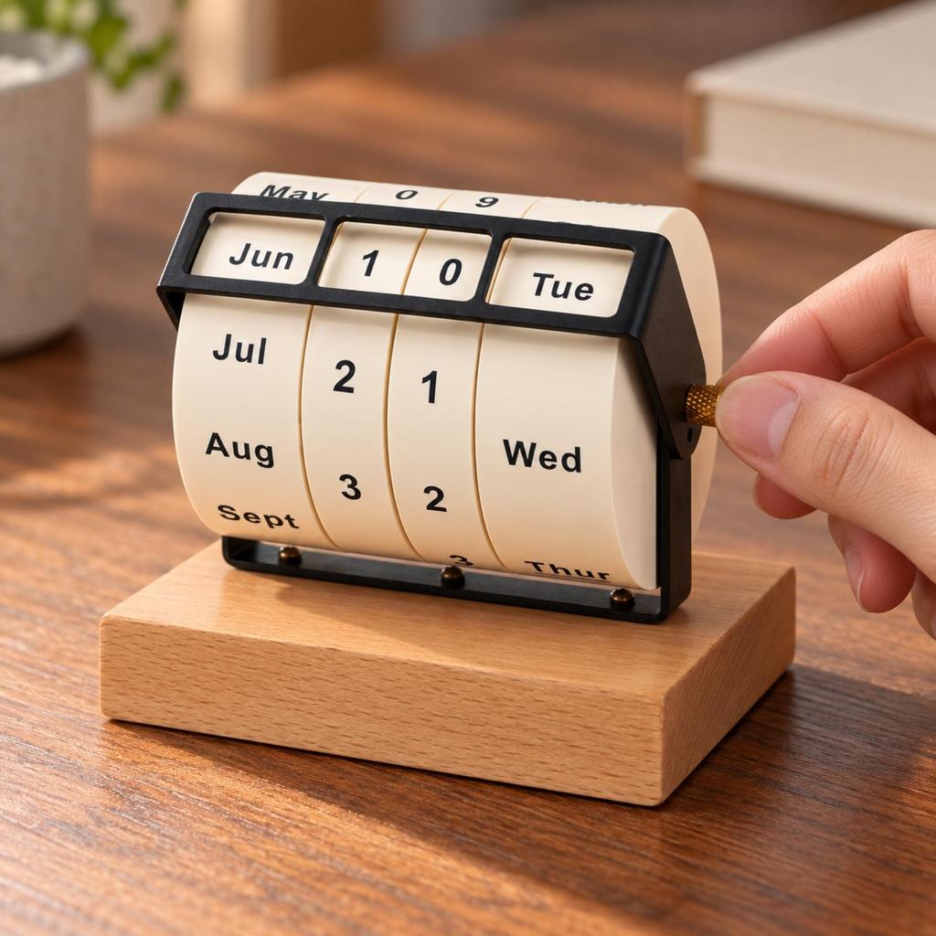 Tabletop Perpetual Calendar with Wooden Base Decorative for Office, Study