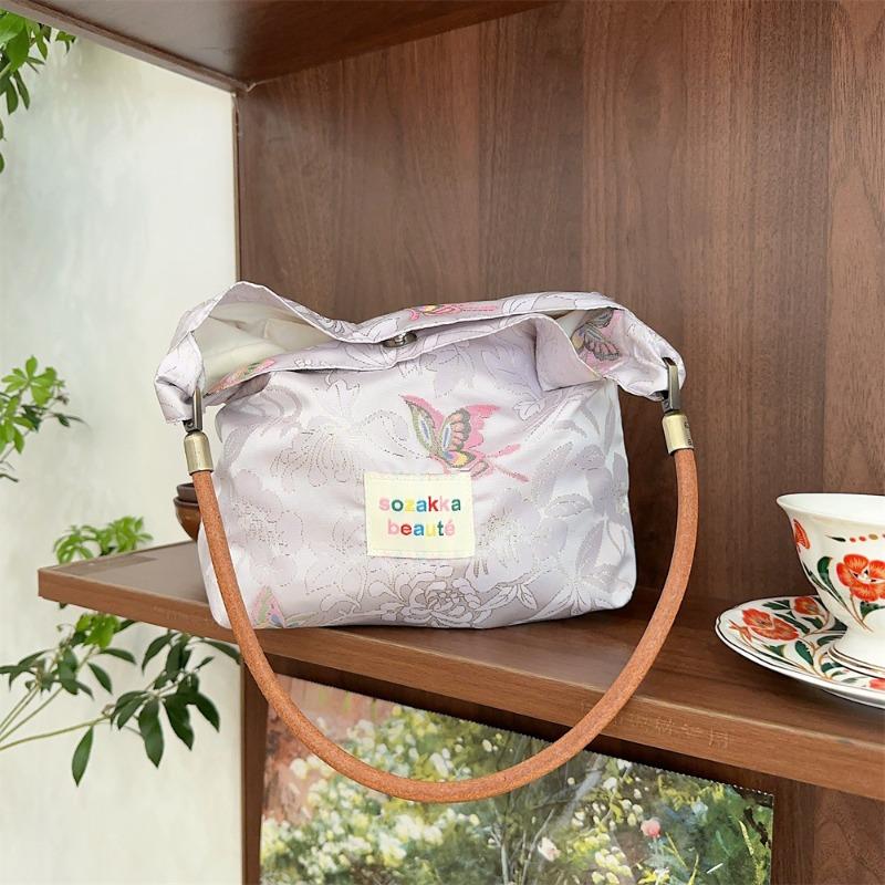 4 Jacquard Butterfly Handbag Bag Cowhide Shoulder Strap Retro Underarm Shoulder Bag Premium Sense Hand Carry Small Square Bag