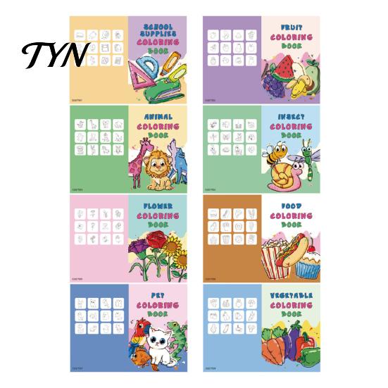 Art Supplies for Early Education 8PCS Children's Cartoon Coloring Book, Animals/Fruits/Vehicles/Fairy Tale Characters Theme, Thickened Ink-proof