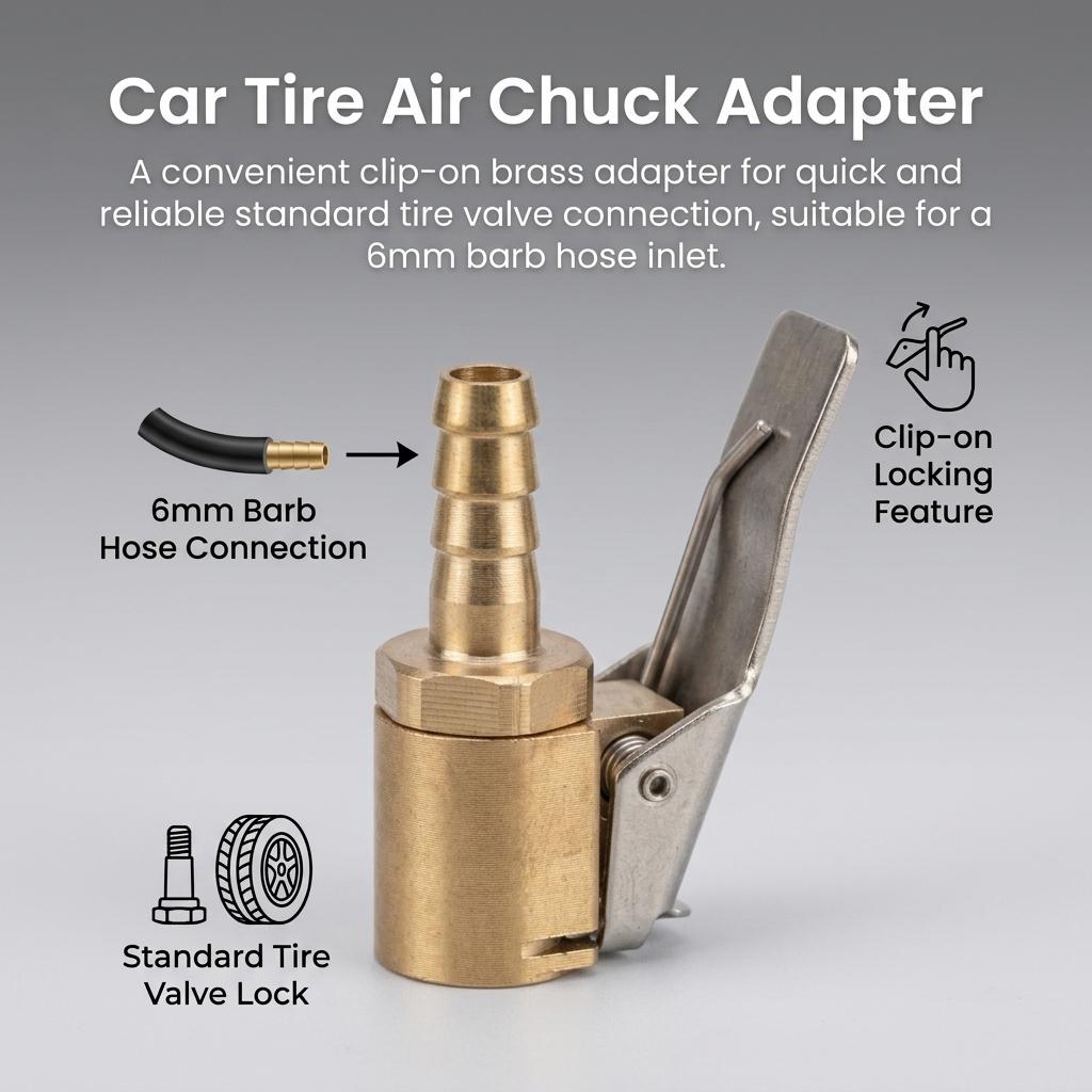 Tire Inflator Adapter with Locking Clip for Car Air Pump Brass Quick Connect Chuck