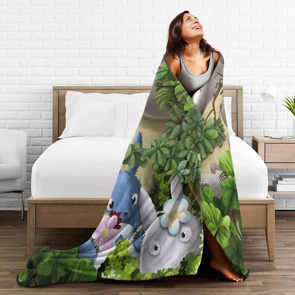 Cute T-Totoros Miyazaki Hayao Blanket Flannel Textile Decor Multi-function Super Soft Throw Blankets for Bed Office Bedspread