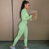 VEZFAA Women's Fashion Casual Spring Autumn Solid Color Print Long Sleeve O-Neck Trousers Pants Suits