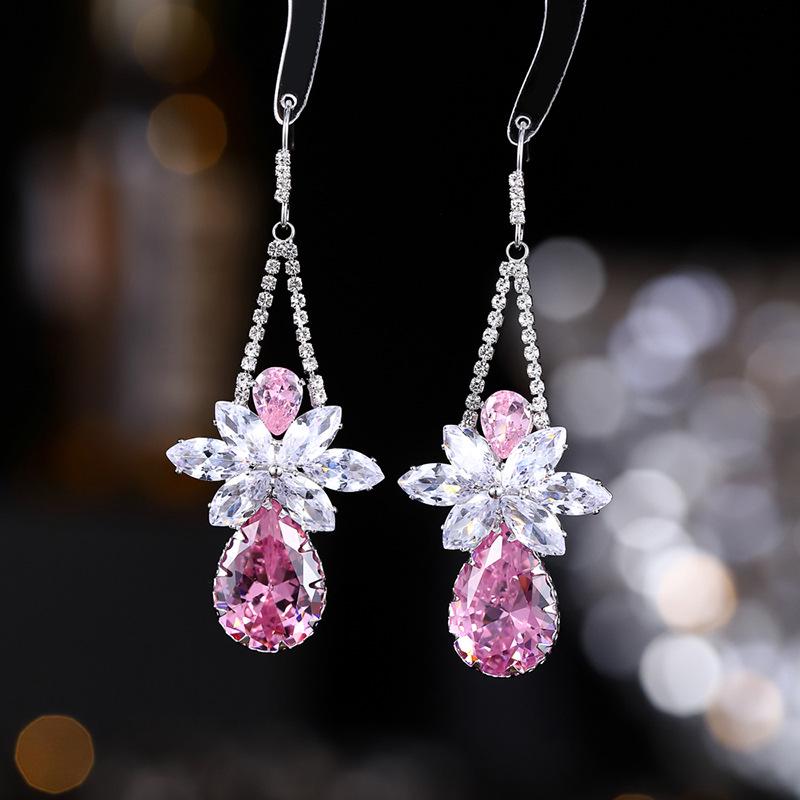 925 Silver Needle Flower Crystal Earrings, Korean Style High-End Zircon Studs, Sweet Dopamine Design for Women