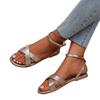 Flat-soled sandals women's summer round head open-toe one-word buckle fashion large-size women's shoes