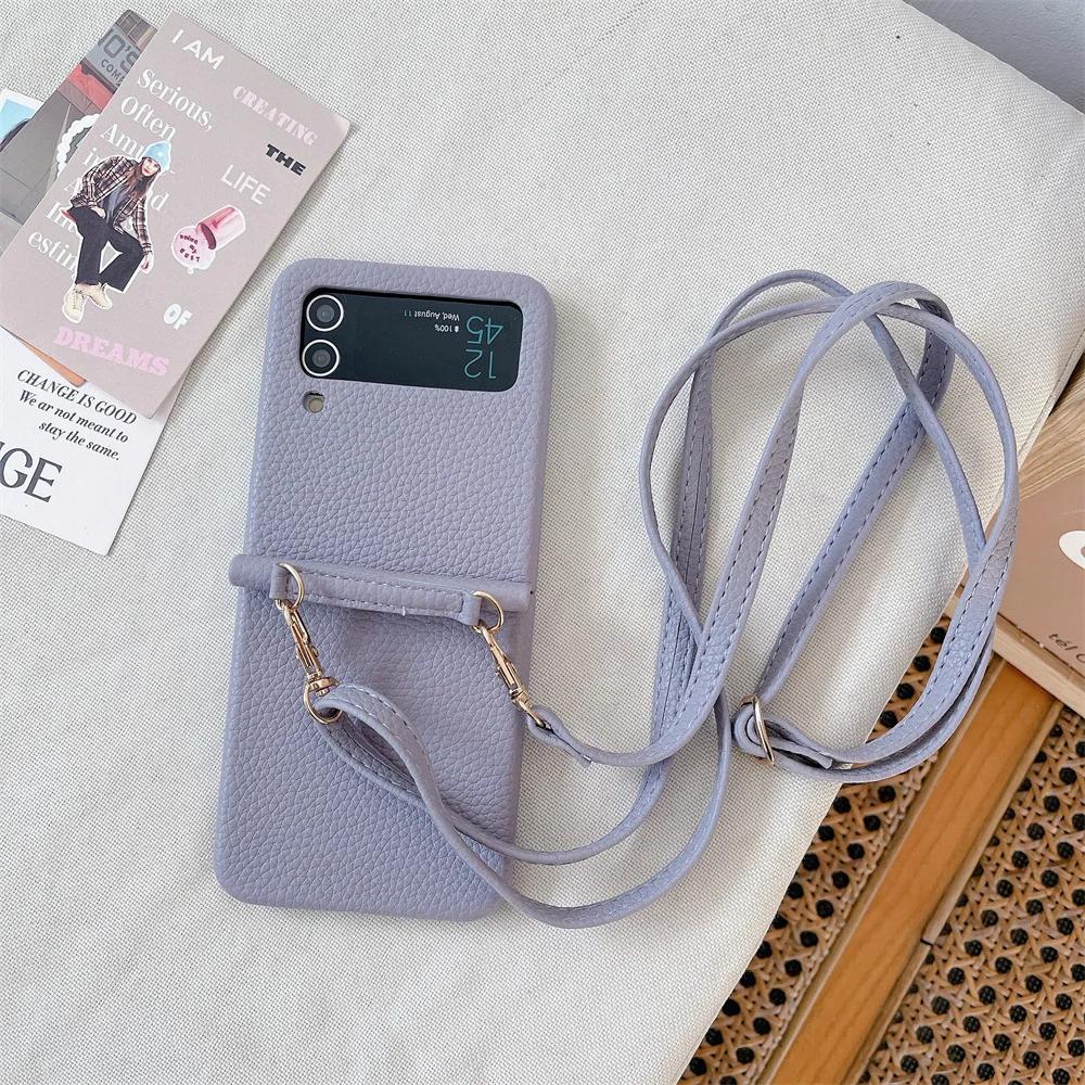 Crossbody PU Leather Phone Case for Samsung Galaxy Z Flip 6 5 4 3 Flip6 Flip5 Flip4 Flip3 5G Protective Shockproof Cover