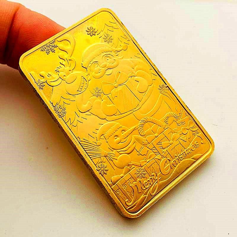 Santa Claus, sled, gold-plated square commemorative medal, New Year s gift, commemorative coin, lucky gold coin