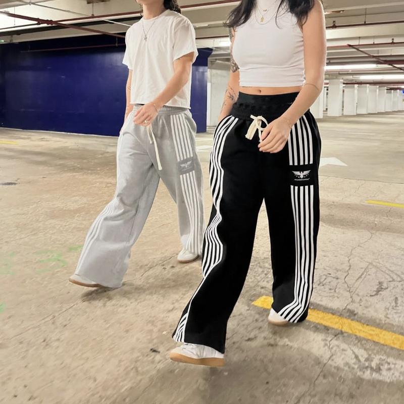 European and American Street Retro Casual Fashion Straight Tube Loose Striped Wide Leg Pants