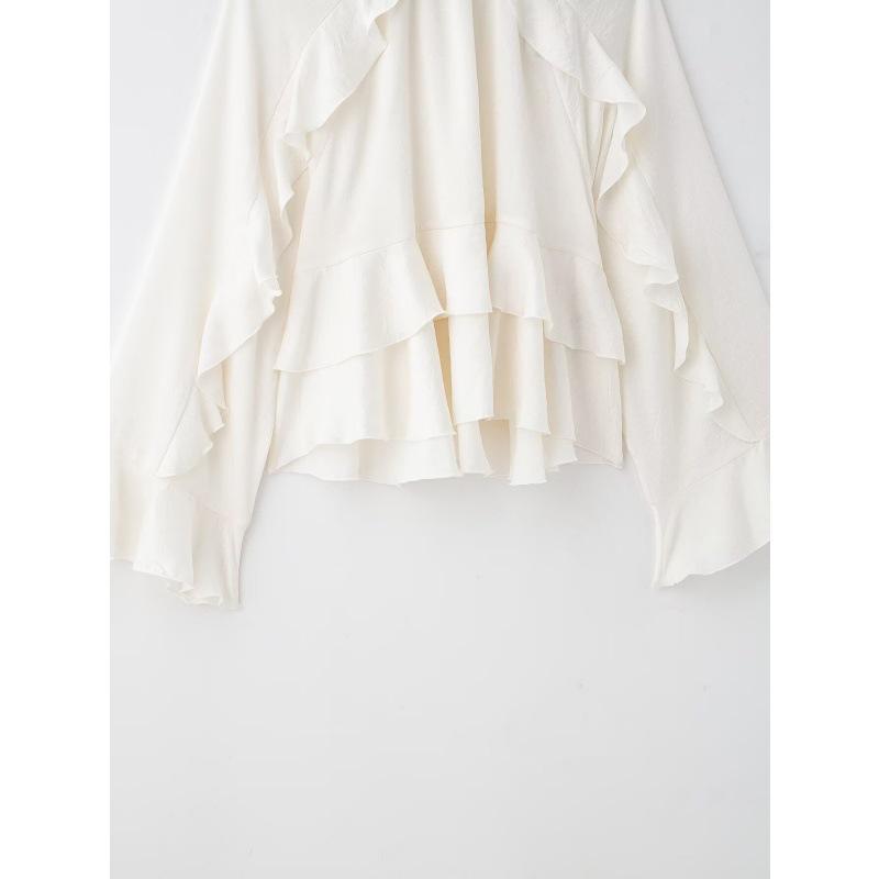 European & American Style Layered Stand Collar Long Sleeve Women's Shirt - 2234900