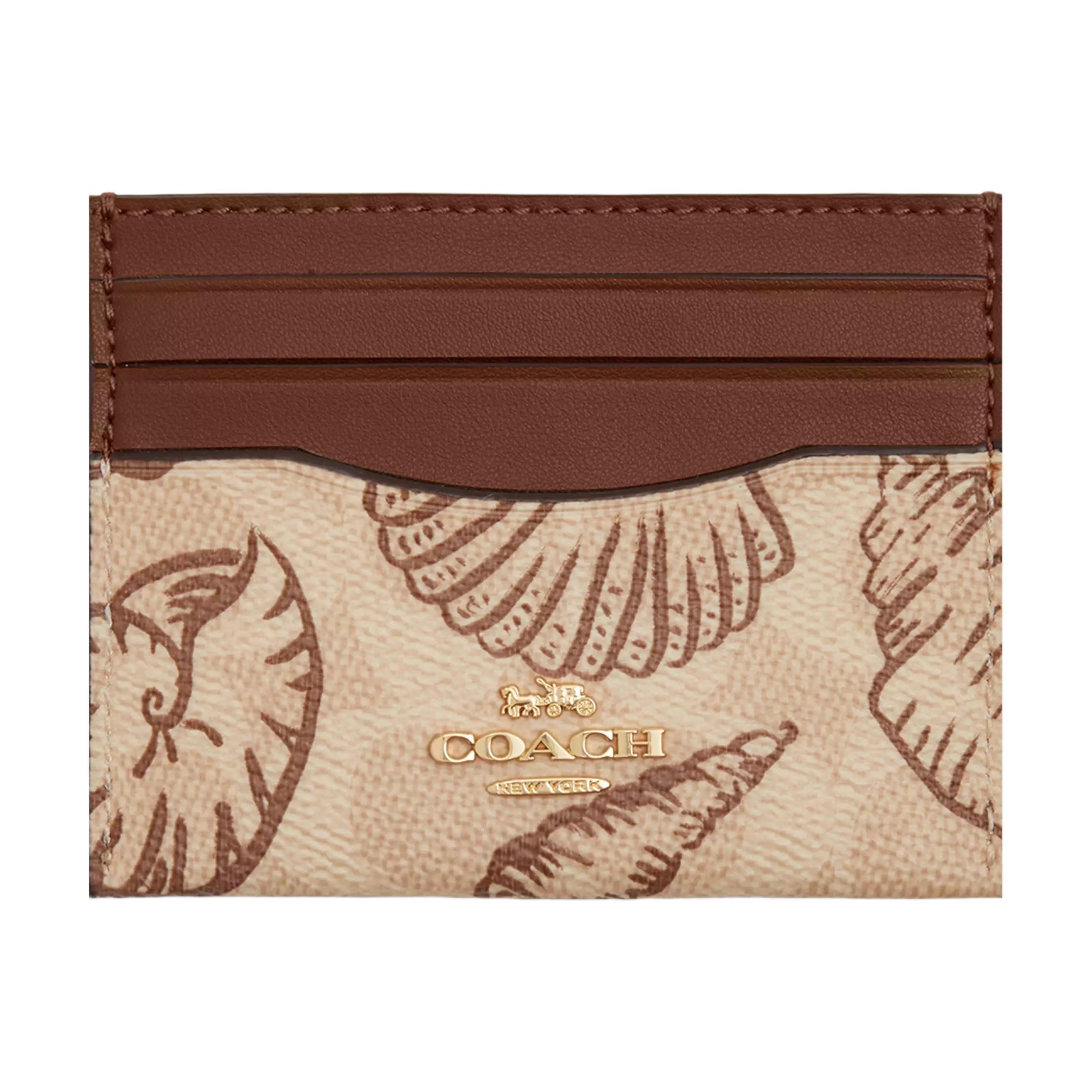 Coach Signature Canvas 10 Slim Shell Print Coated Canvas Card Case Women Accessories Beige CBL80-IMSAS Sand
