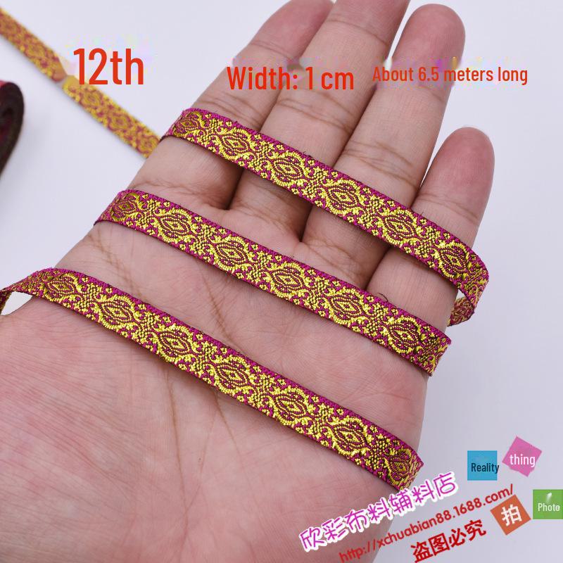 1CM Wide Ethnic Miao Ribbon: Gold/Silver Thread Handmade Lace - No. 103