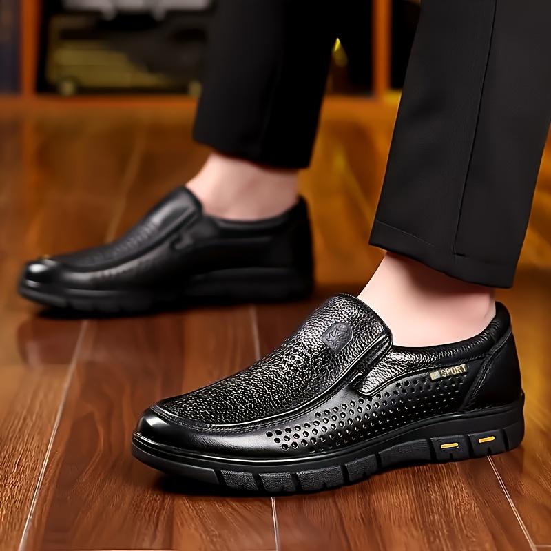 Men's Summer Shoes, Perforated Breathable Business Casual Slip-On Shoes with Soft Sole, Comfortable and Wear-Resistant Driving Shoes