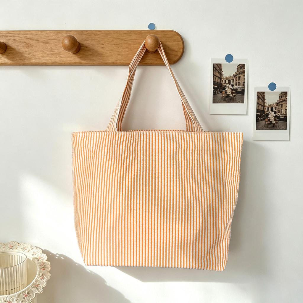 Striped Bag For Women Large Capacity Retro Casual Polyester Fashion Handbag For Daily Use
