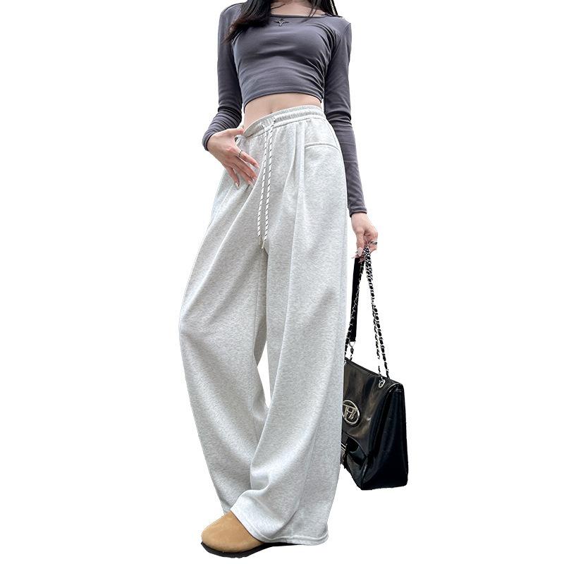 Ankola red sweatpants children's autumn and winter new loose straight wide-leg small casual fleece sweatpants