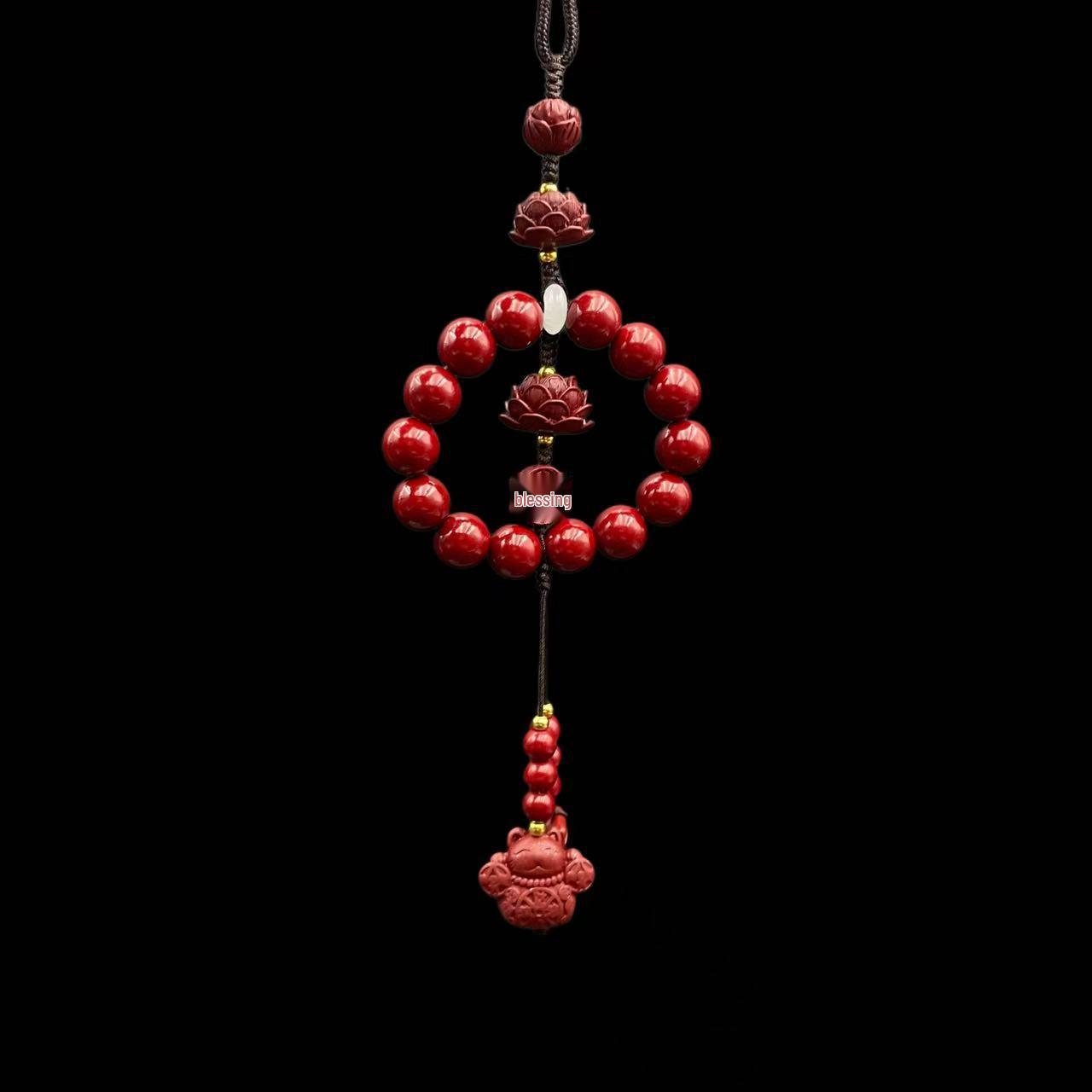Vermilion Lotus Flower Pendant with Lucky Fu Character Purple Sand for Peaceful Energy.