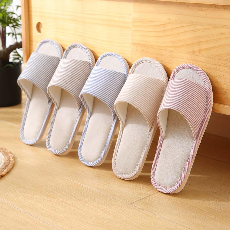Japanese Style Women's Cotton Linen Slippers - Non-slip, Soft Sole for Indoor Use - Ideal for Summer, Spring, and Autumn.