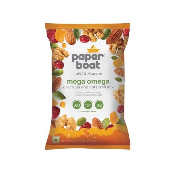 Paper Boat Mega Omega Dry Fruits Mix, Premium Trail Mix with Omega 3  | Walnuts | Cranberry | Pumpkin Seeds (Pack of 10, 30g each)