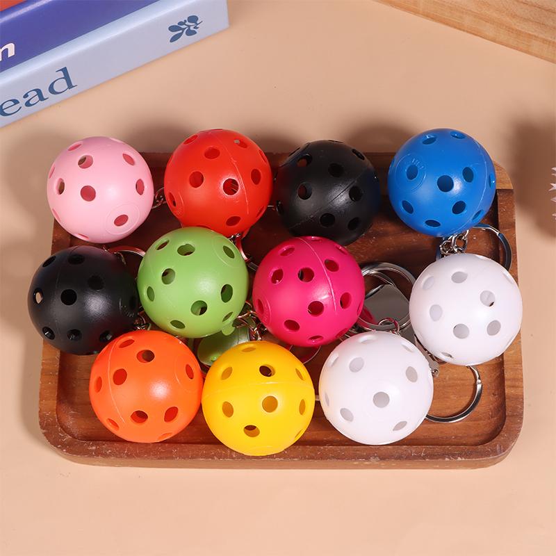 Creative Pickleball Racket Metal Keychain Colorful Hollow Golf Ball Keychains Pickle Dink Ball Fans Party Gift Bag Pendant