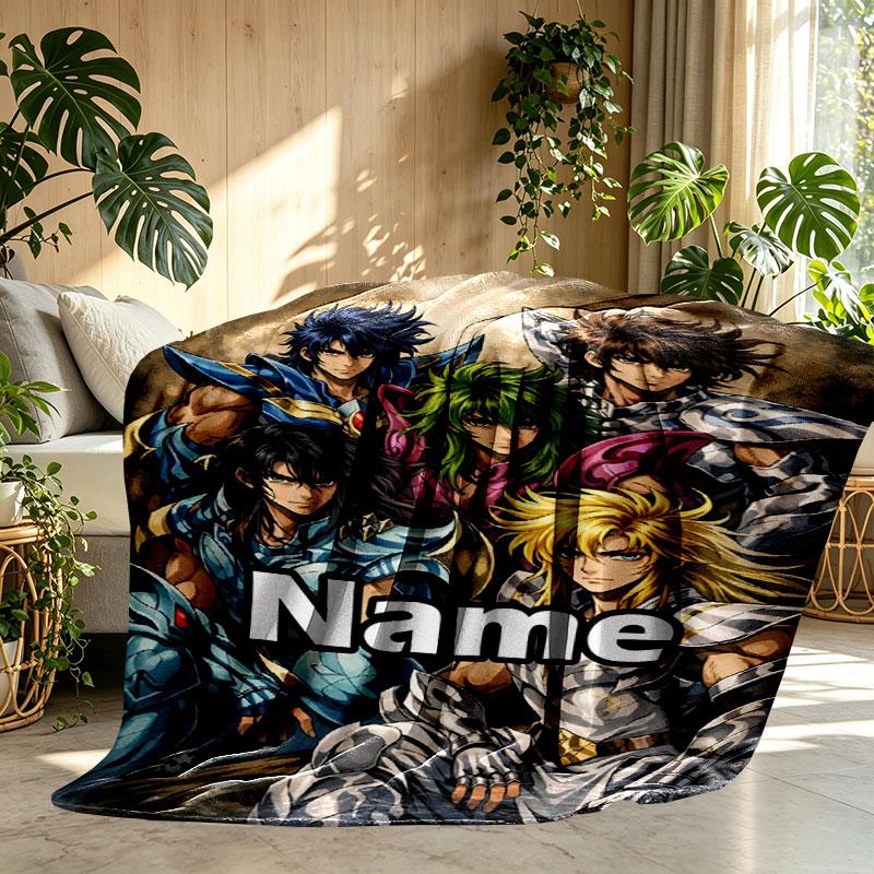Custom Name Personalized Saint Seiya Print Blanket, Home Decor, Bedroom, Sofa, Camping, Couch, Gifts for Birthday Christmas