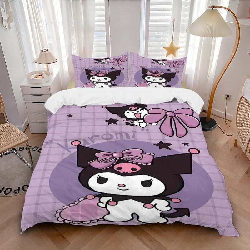3pcs Kuromi's Whimsical Adventure Bedding Set - Includes 1 Quilt Cover and 2 Pillowcases, Comfortable Bedding with Stylish Design for Bedroo