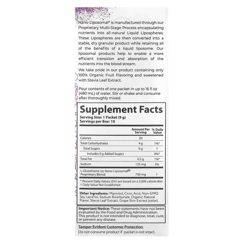 Nano-Liposomal®, Glutathion, Liposomales Getränkepulver, 10 Beutel, 9G (0.32Oz) Jeder