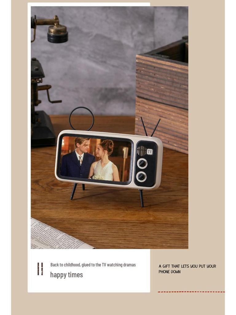 Retro TV Style Bluetooth Speaker and Phone Holder Stand