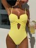 Women’s Sexy Cutout Monokini Bathing Suit Yellow Stripe Bikini Swimwear One-Piece Swimsuit