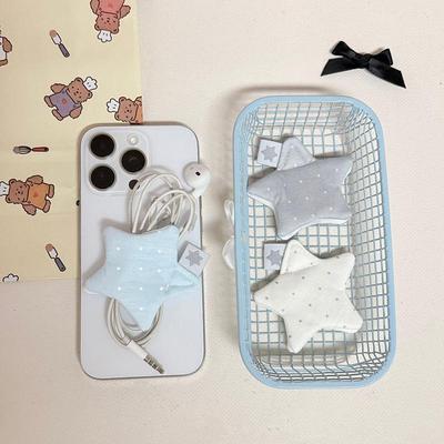 Accesorios de Decoración para Auriculares Japoneses Y2K Estrella de Tela Hecha a Mano Punto de Ola Bolsa de Almacenamiento para Auriculares Organizador de Cables de Datos