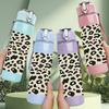 1PC Classic Leopard Skin Pattern 750ml Color Plastic Sports Water Bottle Leakproof Flip Straw Lid Suitable for Sports Office Home Use