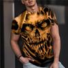 Summer Round Neck 3D Vintage Horror Skull Print Top Fashionable Casual Short Sleeved Men's T-shirts