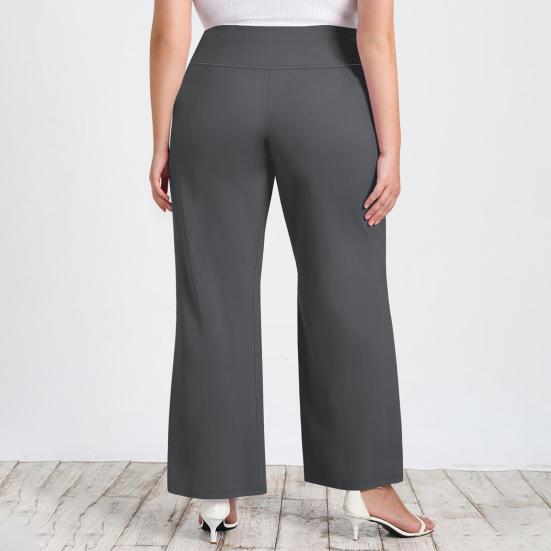 High Waist Yoga Pants Full-Length Women Leggings with Elastic Waist Solid Color Pockets Sport Style Flared Pants