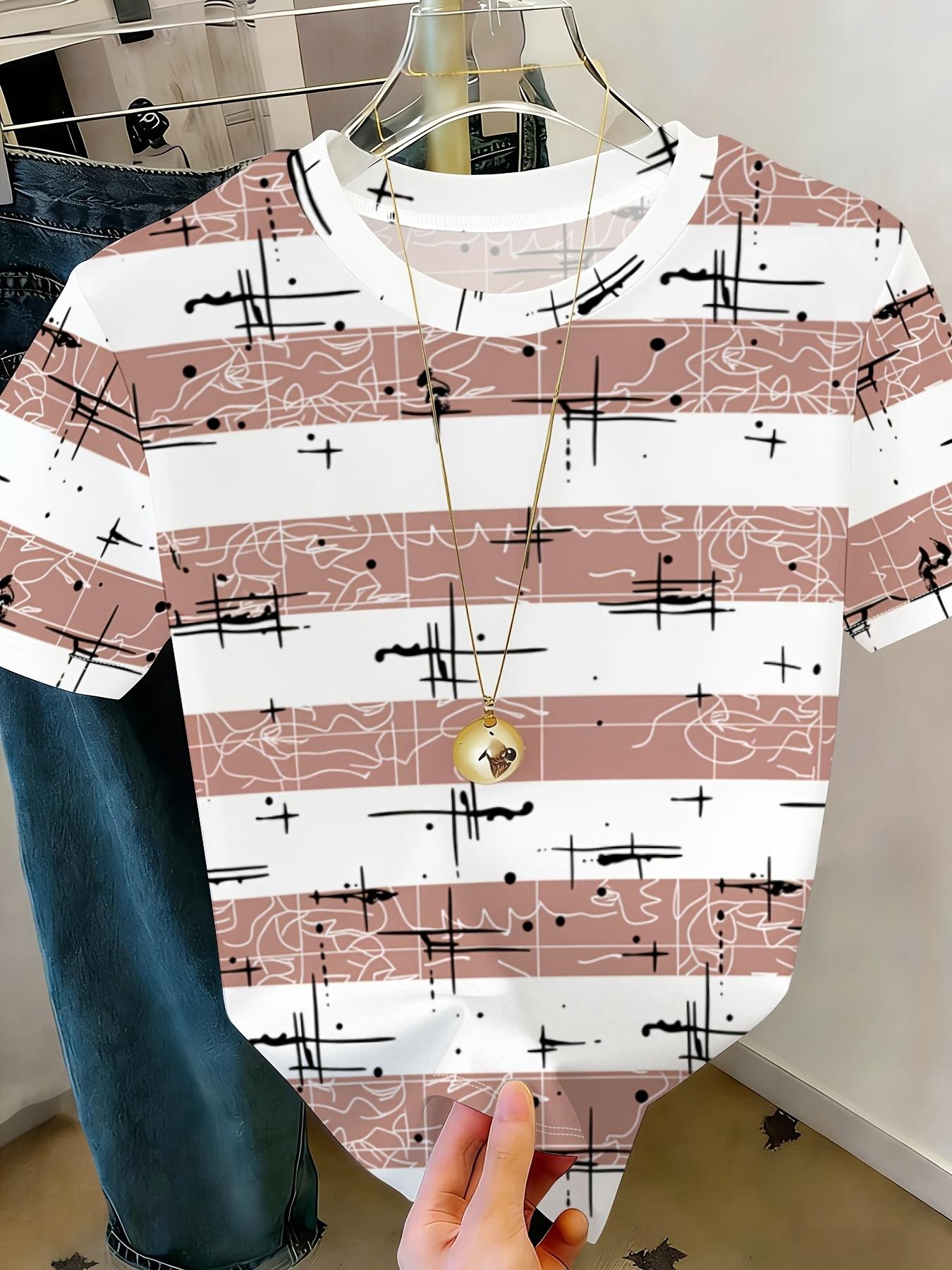 

[Printed Design - Not Textured]Women s Abstract Striped Round-neck Short-sleeve Printed Top Is Fashionable. Simple. Versatile. Suitable for Everyday C L дубильная кора