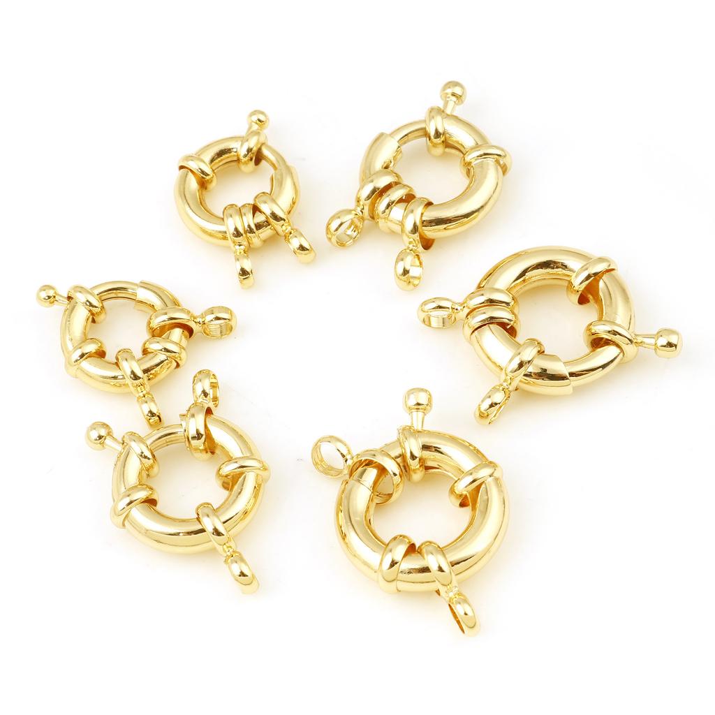 2PCs Copper Spring Ring Clasps Real Gold Color Round Metal Charms DIY Making Necklace Bracelets Jewelry,22x17mm 19x15mm 17x13mm