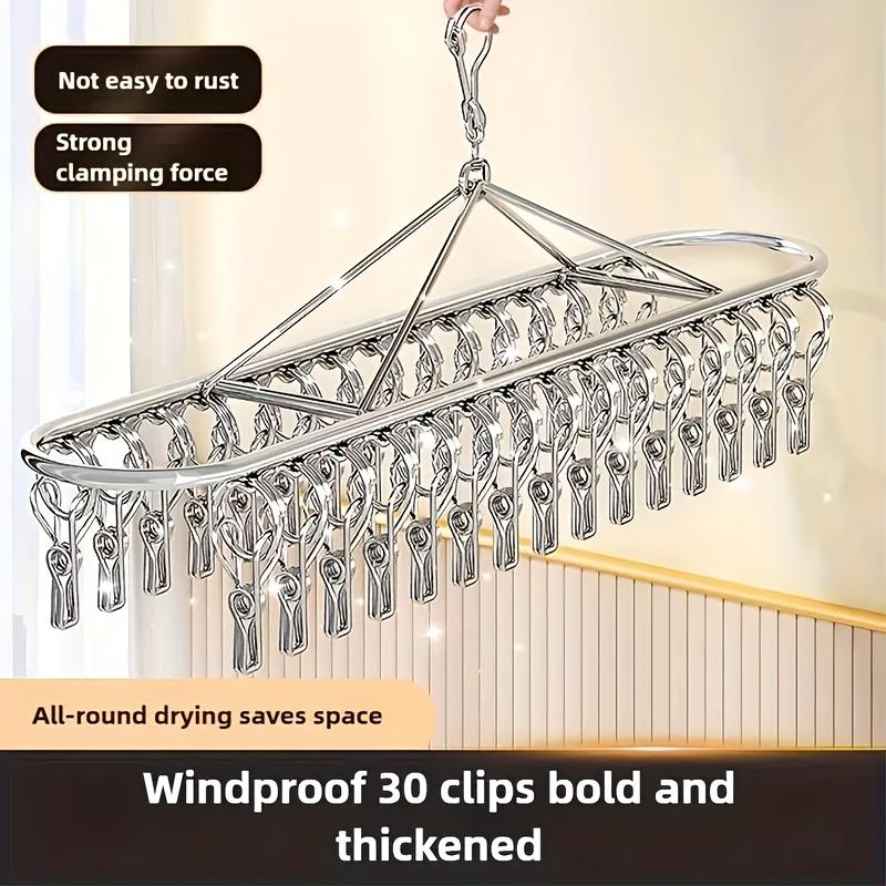 A Windproof And Non-Slip Balcony Clothes Drying Rack Designed to Save Space, Featuring 30 Clips, Suitable for Apartments And Terraces
