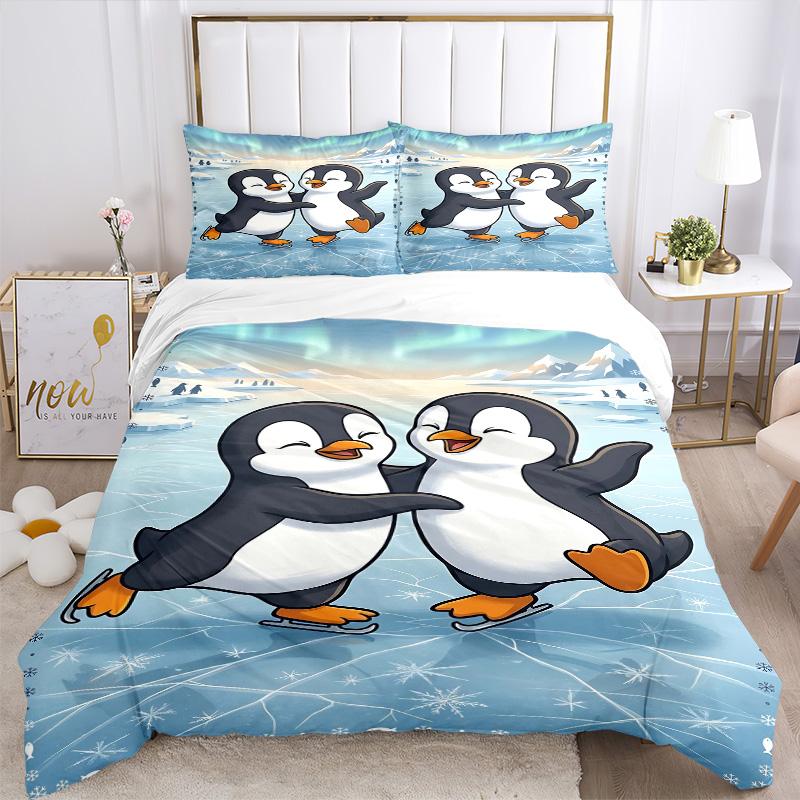 Penguins Ice Adventure Print 3Pcs Bedding Setduvet Cover With 2 Bedropillowcase Home Birthday Gift