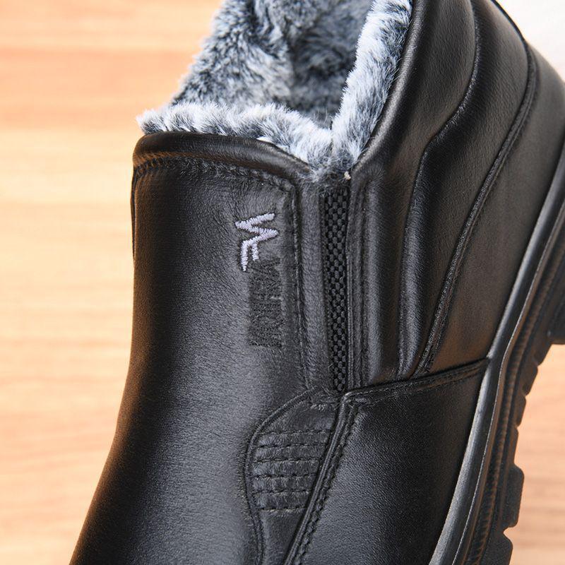 Old Beijing Waterproof Leather Winter Shoes for Elders - Non-slip, Thickened, Plus Velvet Warm, for Casual Wear