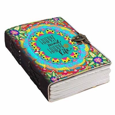Leather Happy Quote Printed Blank Pages Journal Diary for Personal & Office Use Planner Blank Diary (7 X 5 Inch)