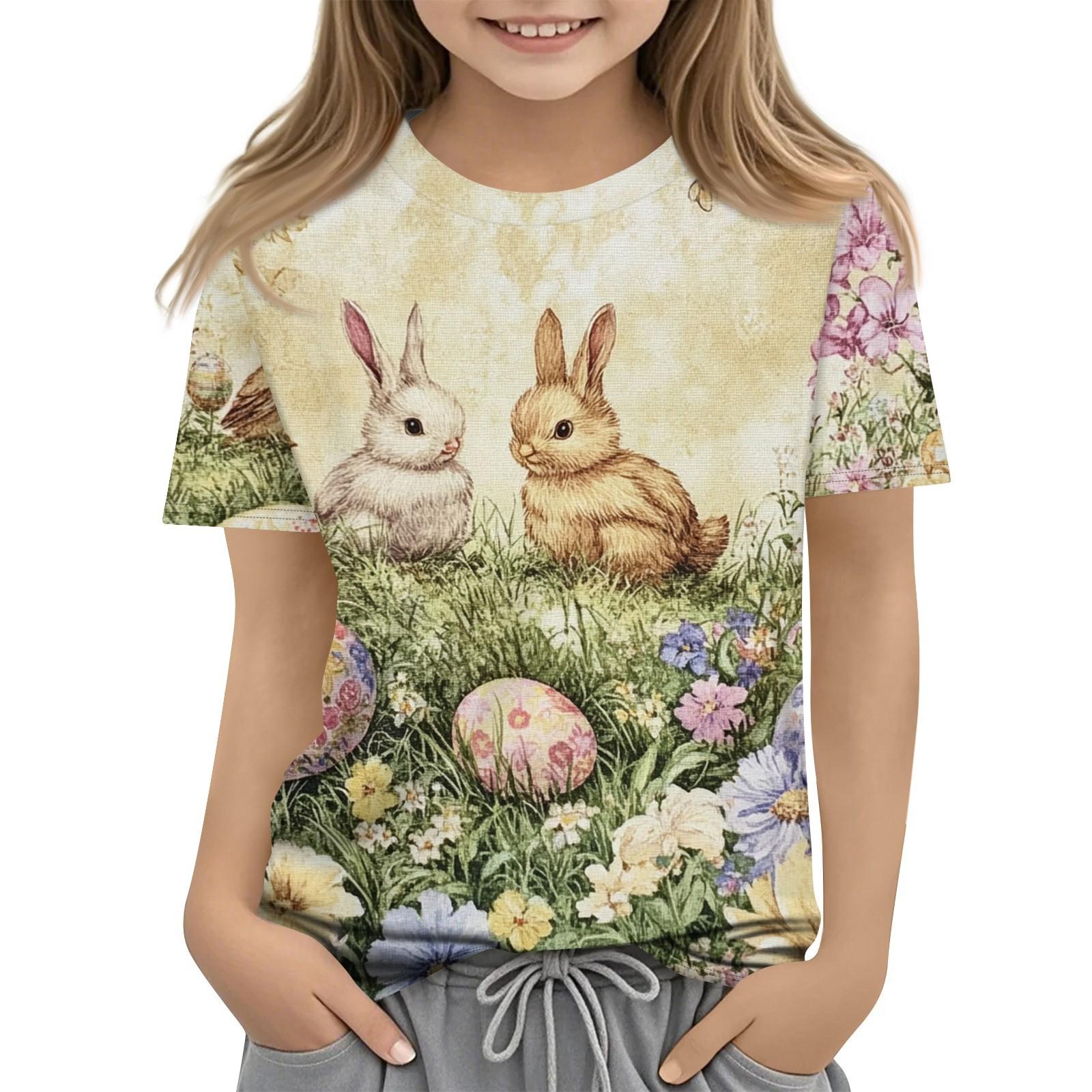 

Детская модная повседневная футболка с коротким рукавом и принтом в виде Пасхи и круглым вырезом 140 жёлтый