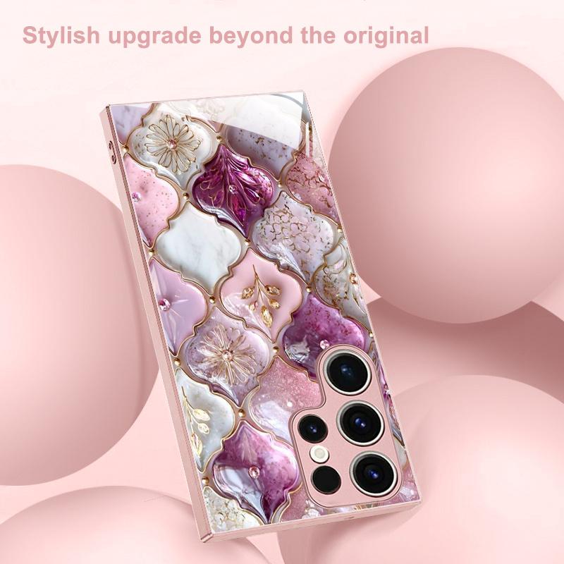 Marmor- und gemustertes Design Glas Handyhülle geeignet für Samsung Galaxy S26 S25 S24 S22 S21 S20 FE/Ultra/Plus sturzsicher