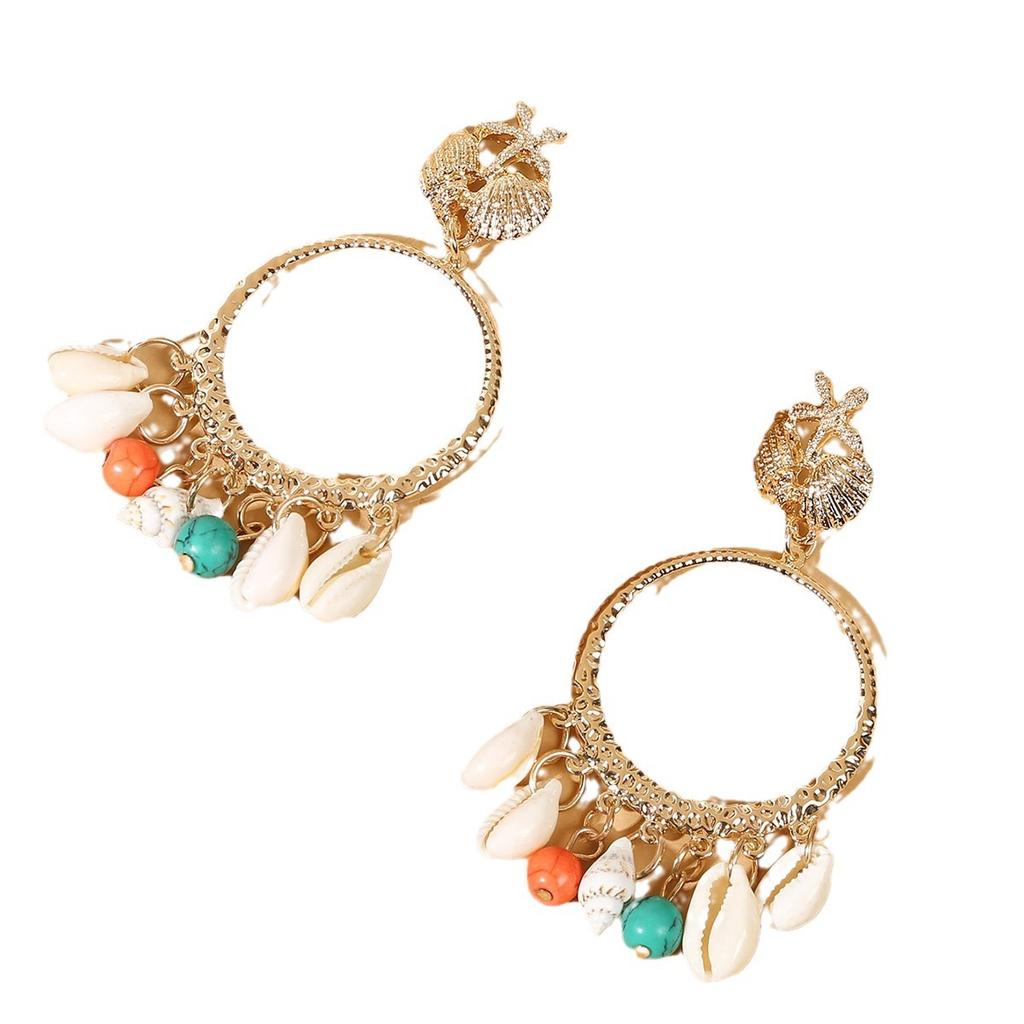 Bohemian Fashion Accessories Personalized Shell Earrings Circle Tassel Earrings Accessories Women'S Stud Earrings Accessories