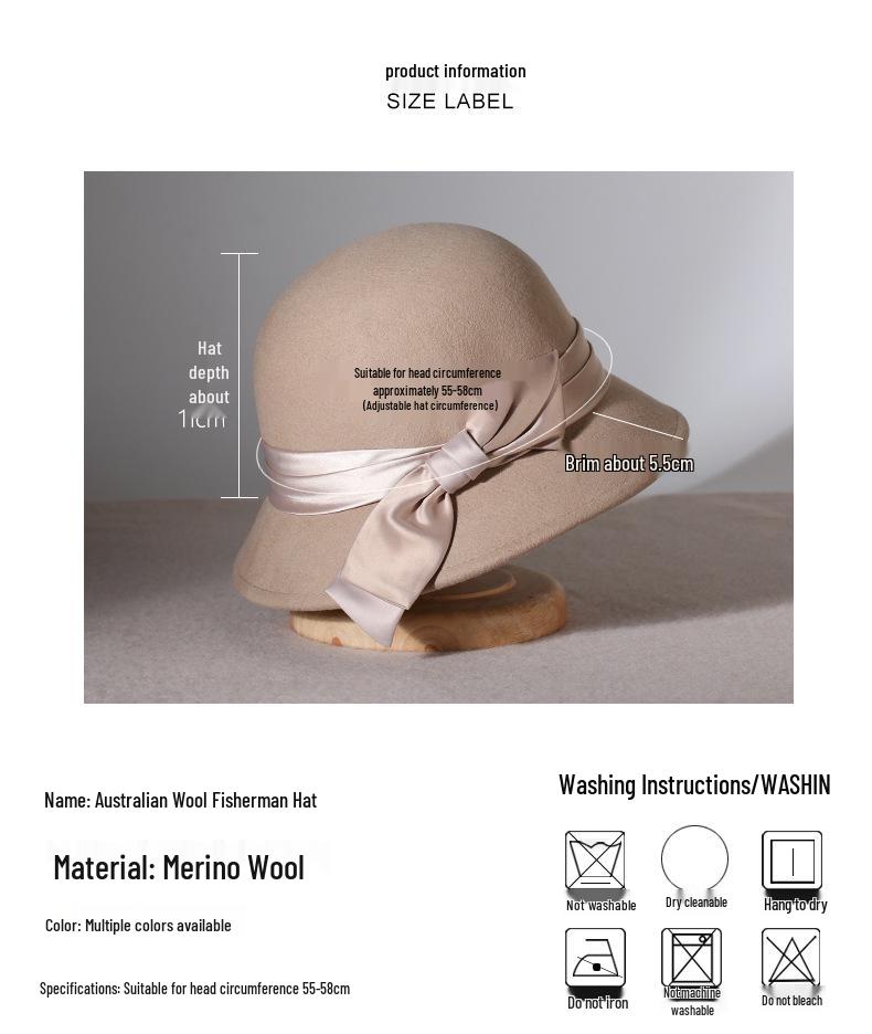 Women's Retro Black Wool Bucket Hat - Autumn/Winter Trendy Japanese Fashion.