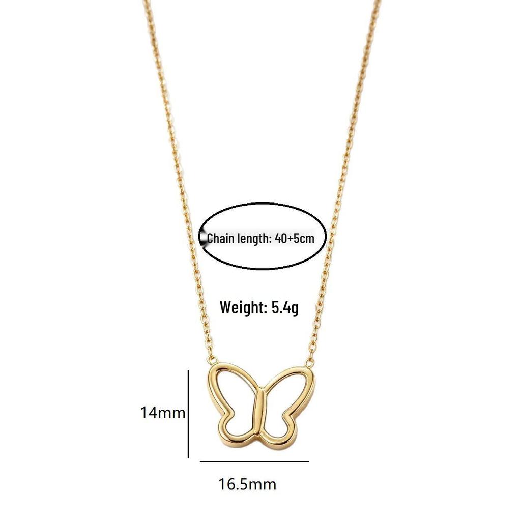 French Retro Butterfly Necklace - White Mother-of-Pearl, Titanium Steel, 18K Gold