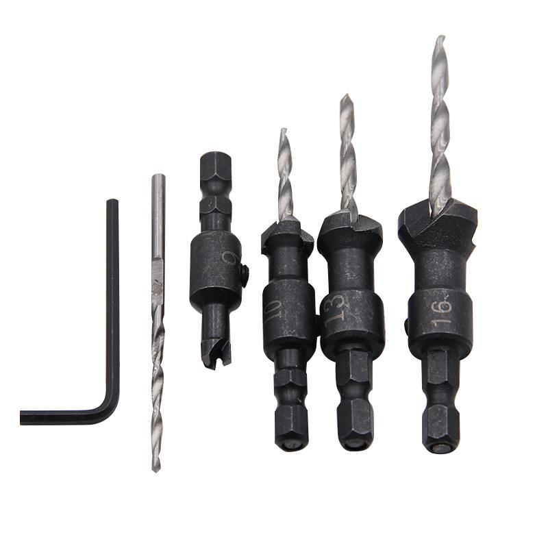 4pc Cone-shaped Countersunk Head Drill Hexagonal Shank Hole Expanding Drill Irregular Woodwork Drill Bit Hole Opener Tool Set