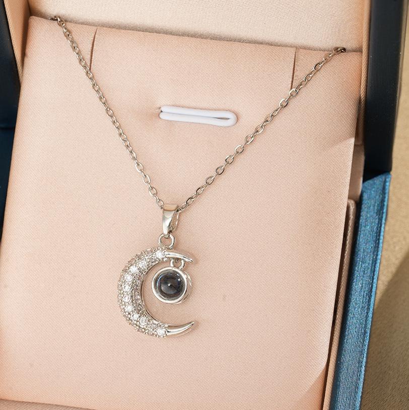 100 Languages "I Love You" Moon Projection Ring Necklace