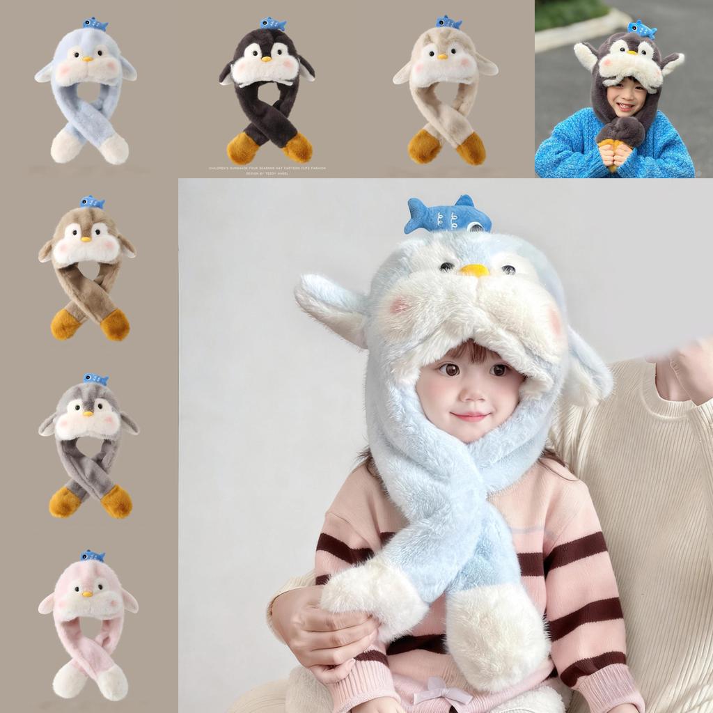 Penguin Baby Hat With Moving Ears Warm Plush Winter Kids Headgear For Children