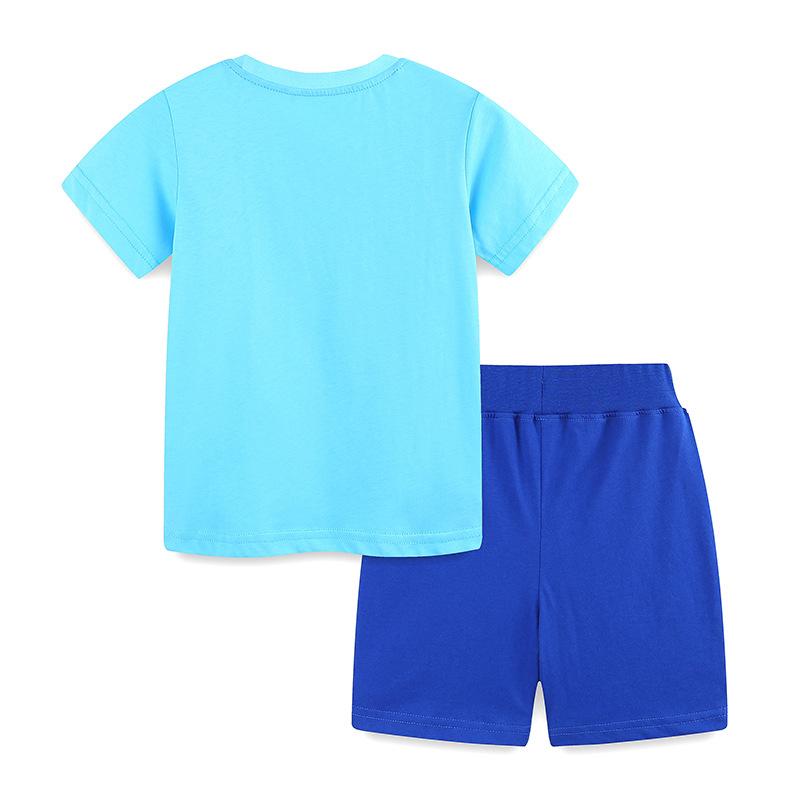 Children's Suit Summer Cartoon Excavator Printed Children's Short-sleeved Suit Knitted Cotton Shorts Two-piece Set